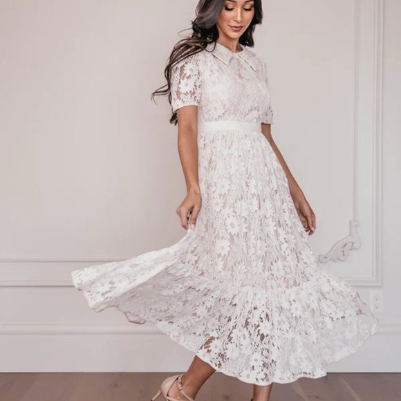 Jessakae Dresses & Skirts - Jessakae Daisy Dress in Cream Floral Lace Midi Maxi Size Medium NWT